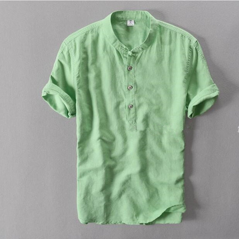 Linen Mandarin Collar Retro Shirt