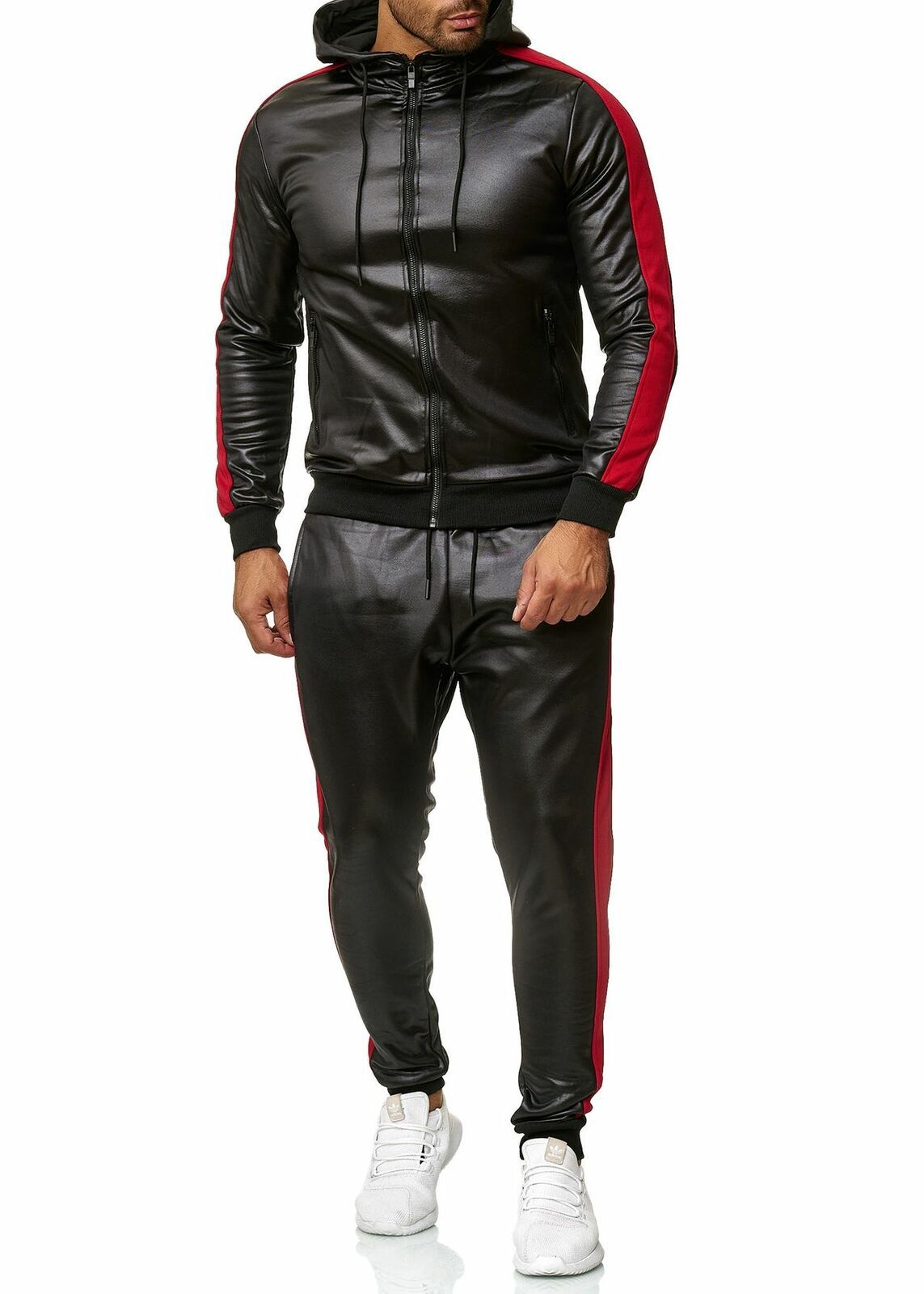 PU Leather Hoodies 2 Set Tracksuits
