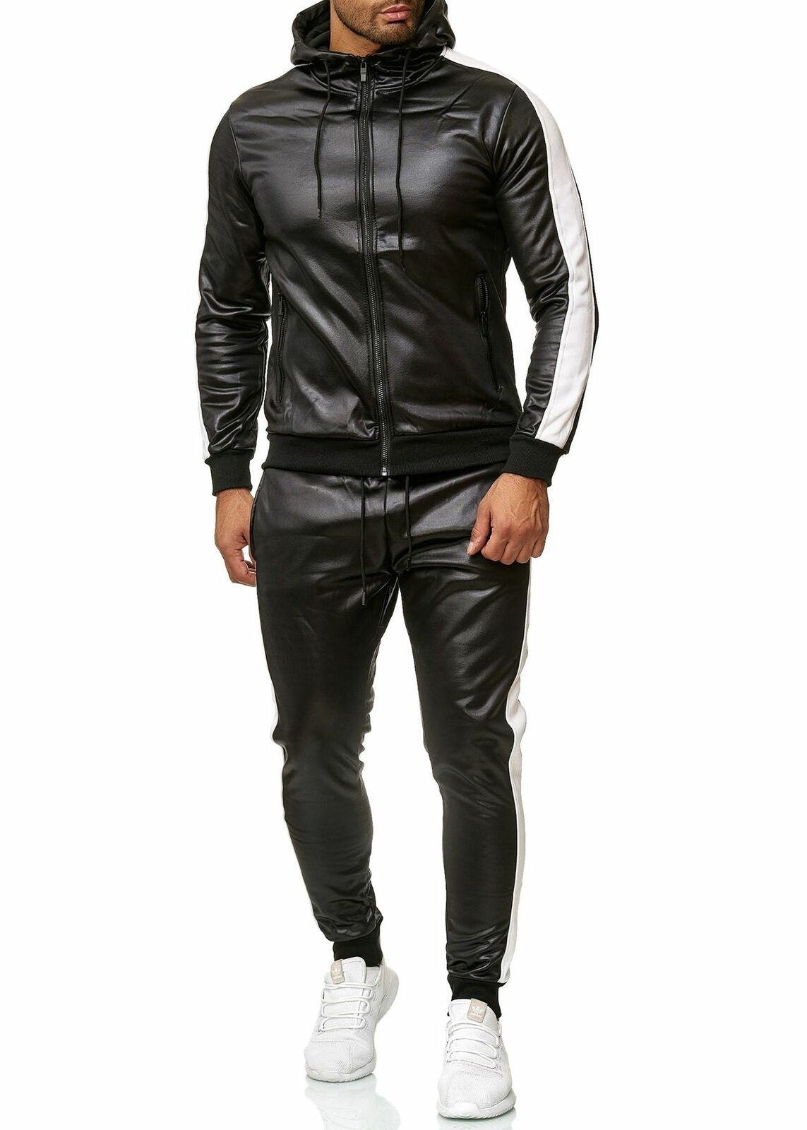 PU Leather Hoodies 2 Set Tracksuits