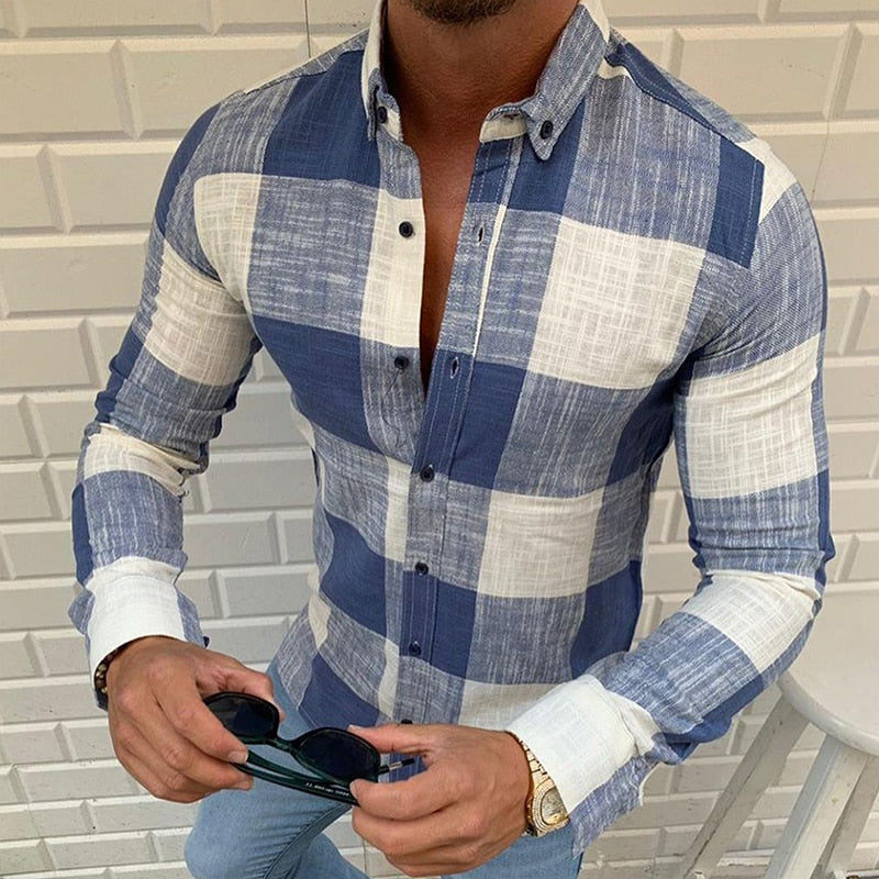 Fc Plaid Lapel Slim Fit Shirts