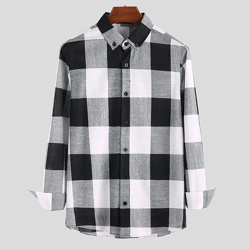 Fc Plaid Lapel Slim Fit Shirts