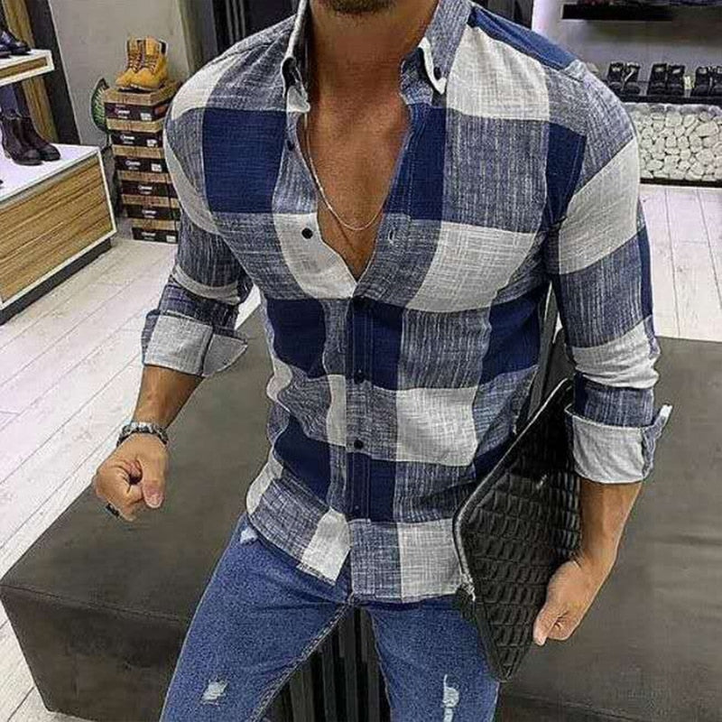 Fc Plaid Lapel Slim Fit Shirts