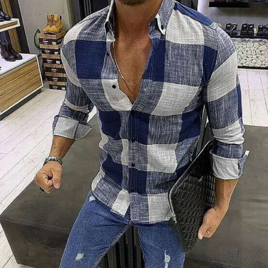Fc Plaid Lapel Slim Fit Shirts