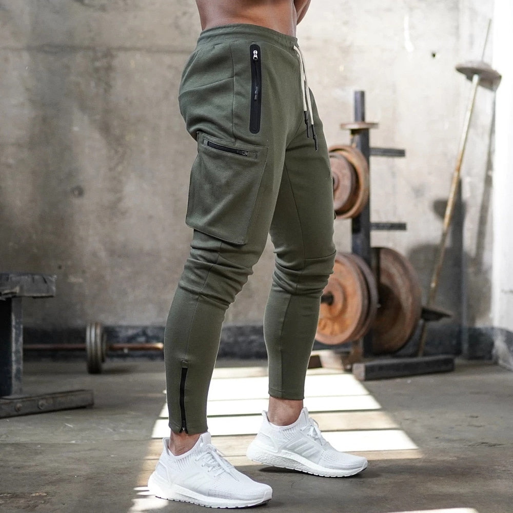 Men Casual Skinny Pants Multi-pocket Track Pants