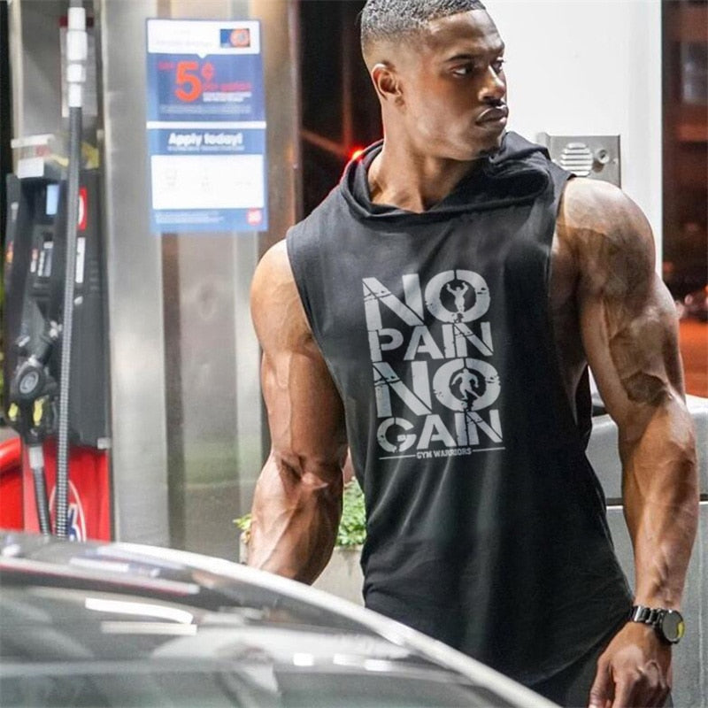Men's Bodybuilding Hooded Cotton Sleeveless Vest Tank Top