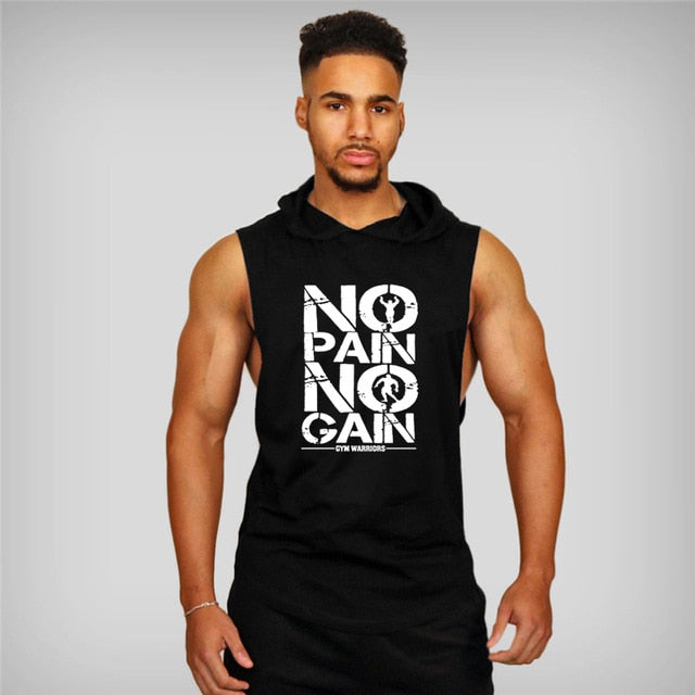 Men's Bodybuilding Hooded Cotton Sleeveless Vest Tank Top