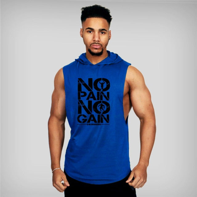 Men's Bodybuilding Hooded Cotton Sleeveless Vest Tank Top