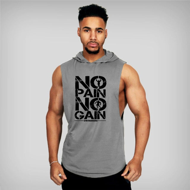 Men's Bodybuilding Hooded Cotton Sleeveless Vest Tank Top