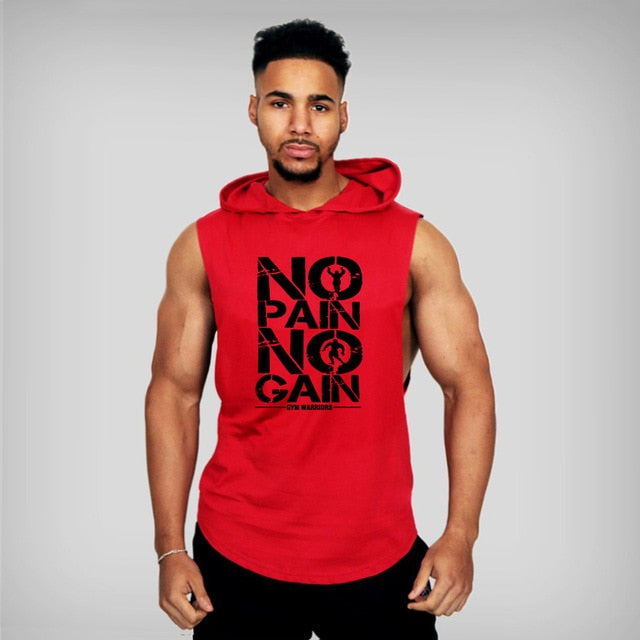 Men's Bodybuilding Hooded Cotton Sleeveless Vest Tank Top