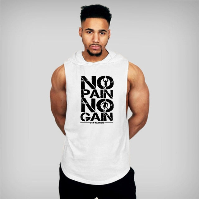 Men's Bodybuilding Hooded Cotton Sleeveless Vest Tank Top