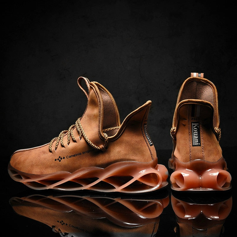 Men's Leather Unique Blade Sole Sneakers