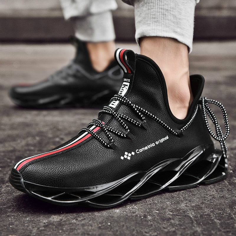 Men's Leather Unique Blade Sole Sneakers