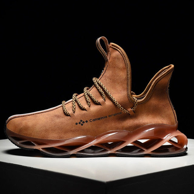 Men's Leather Unique Blade Sole Sneakers
