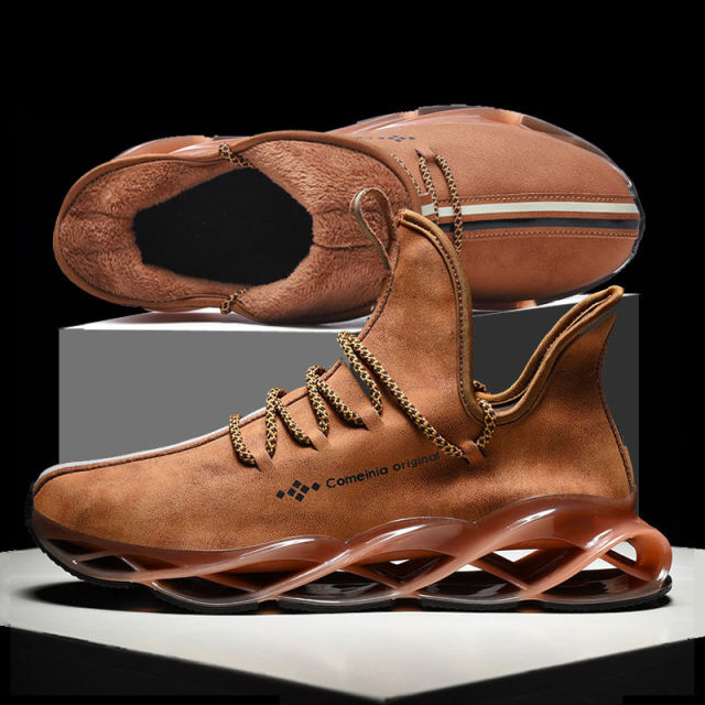Men's Leather Unique Blade Sole Sneakers