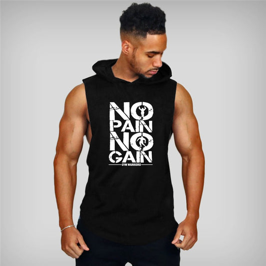 Men's Bodybuilding Hooded Cotton Sleeveless Vest Tank Top