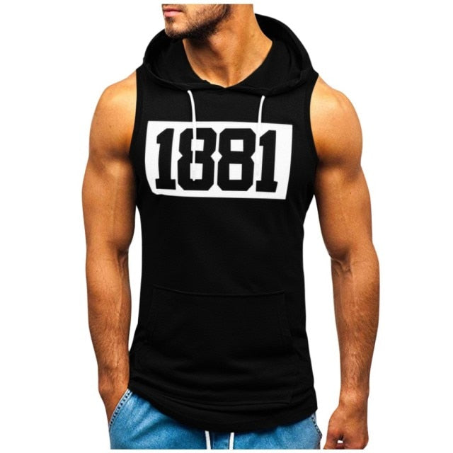 Print Sleeveless Hooded Pocket Shirt