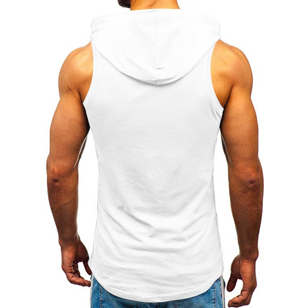 Print Sleeveless Hooded Pocket Shirt
