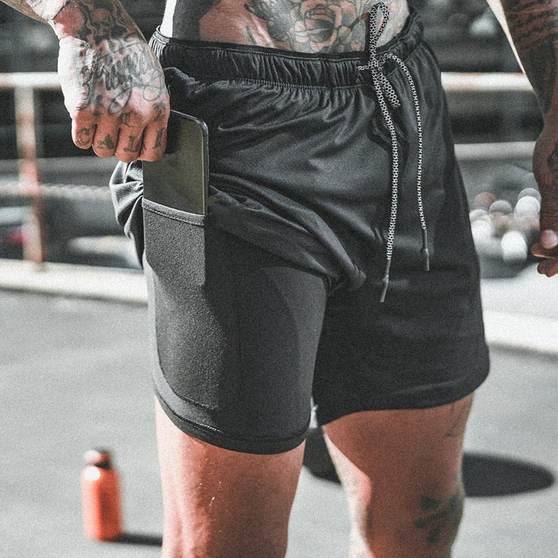 Men 2 in 1 Bodybuilding Workout Quick Dry Shorts