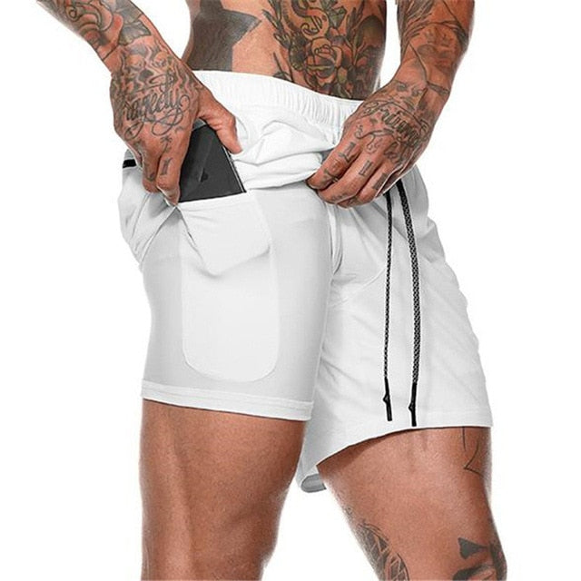 Men 2 in 1 Bodybuilding Workout Quick Dry Shorts