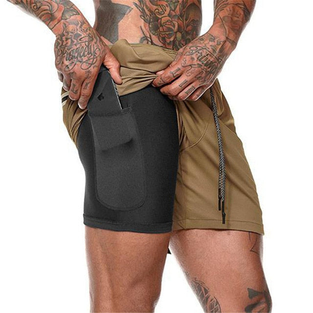 Men 2 in 1 Bodybuilding Workout Quick Dry Shorts