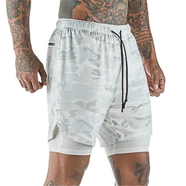 Men 2 in 1 Bodybuilding Workout Quick Dry Shorts