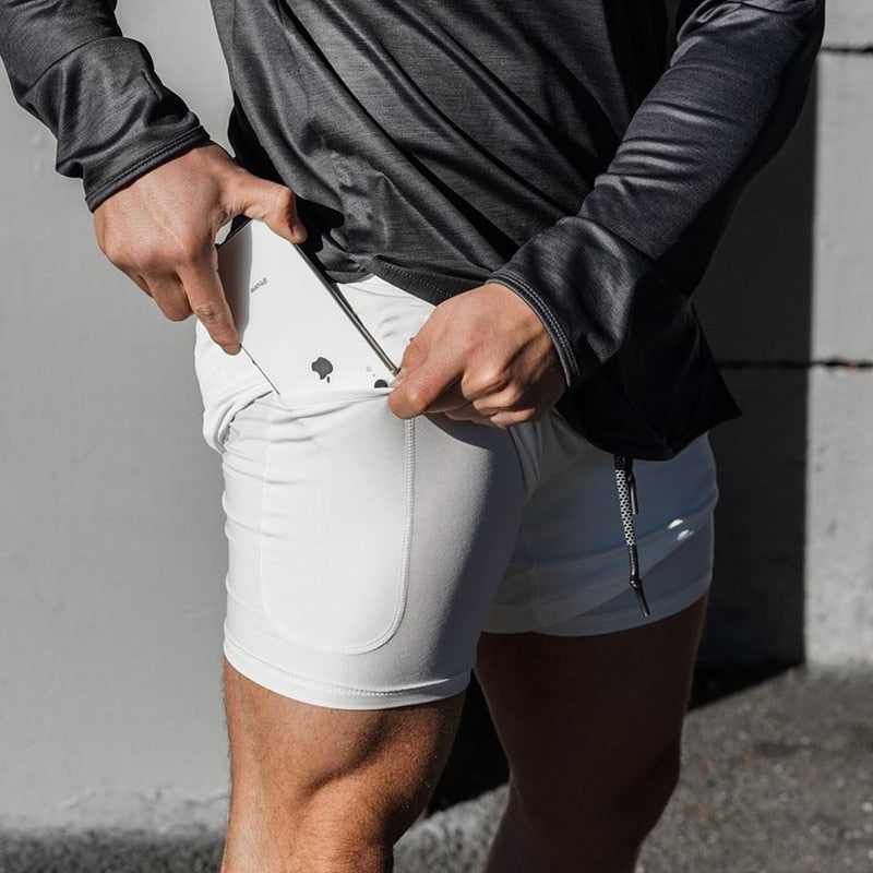 Men 2 in 1 Bodybuilding Workout Quick Dry Shorts
