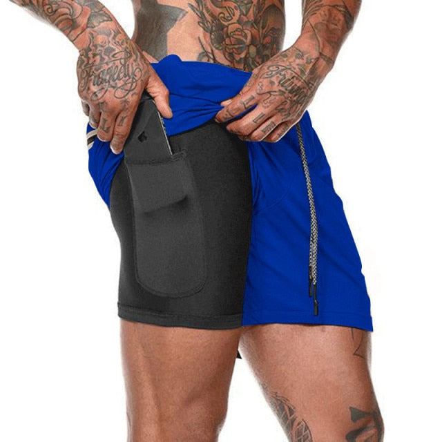 Men 2 in 1 Bodybuilding Workout Quick Dry Shorts
