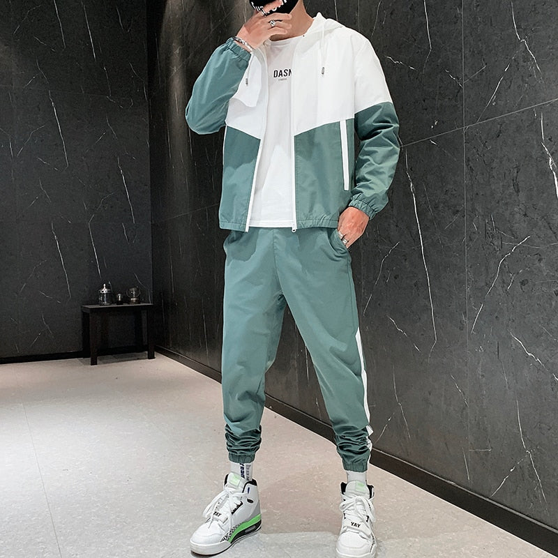 Patchwork Casual Men's 2 Piece Sets Tracksuit