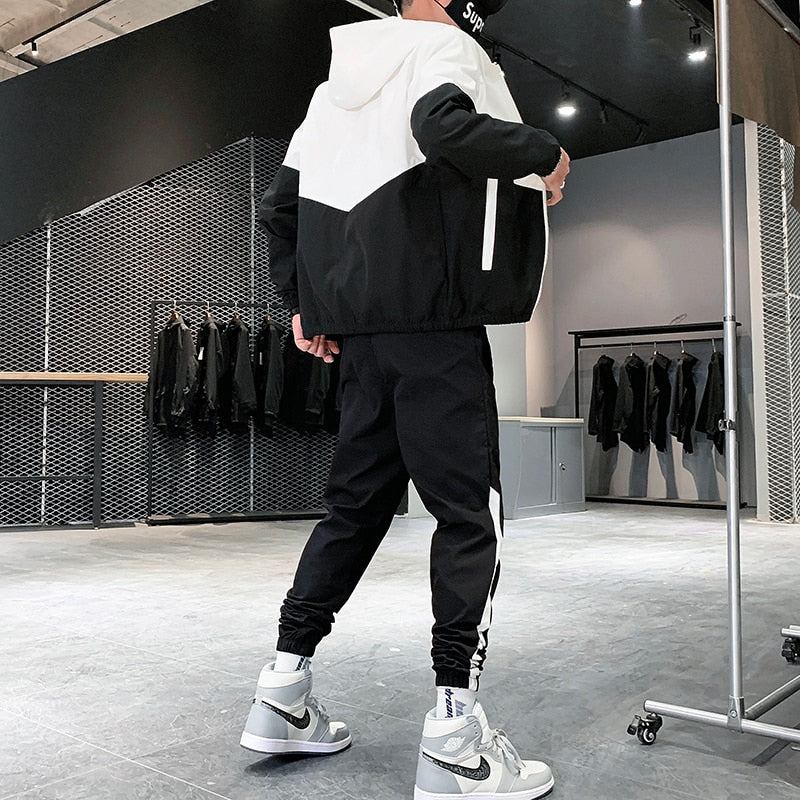 Patchwork Casual Men's 2 Piece Sets Tracksuit