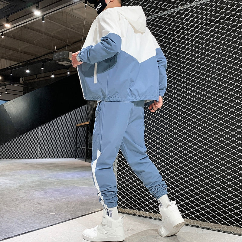 Patchwork Casual Men's 2 Piece Sets Tracksuit