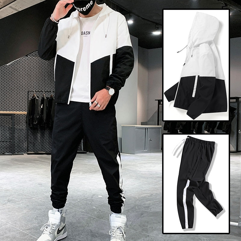 Patchwork Casual Men's 2 Piece Sets Tracksuit
