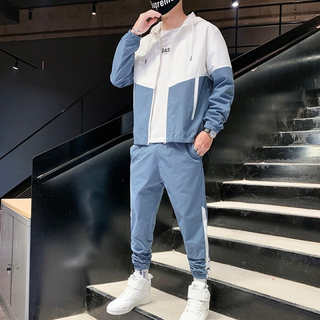 Patchwork Casual Men's 2 Piece Sets Tracksuit