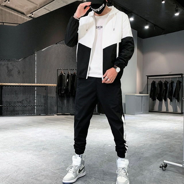 Patchwork Casual Men's 2 Piece Sets Tracksuit