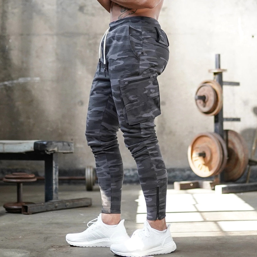 Men Casual Skinny Pants Multi-pocket Track Pants