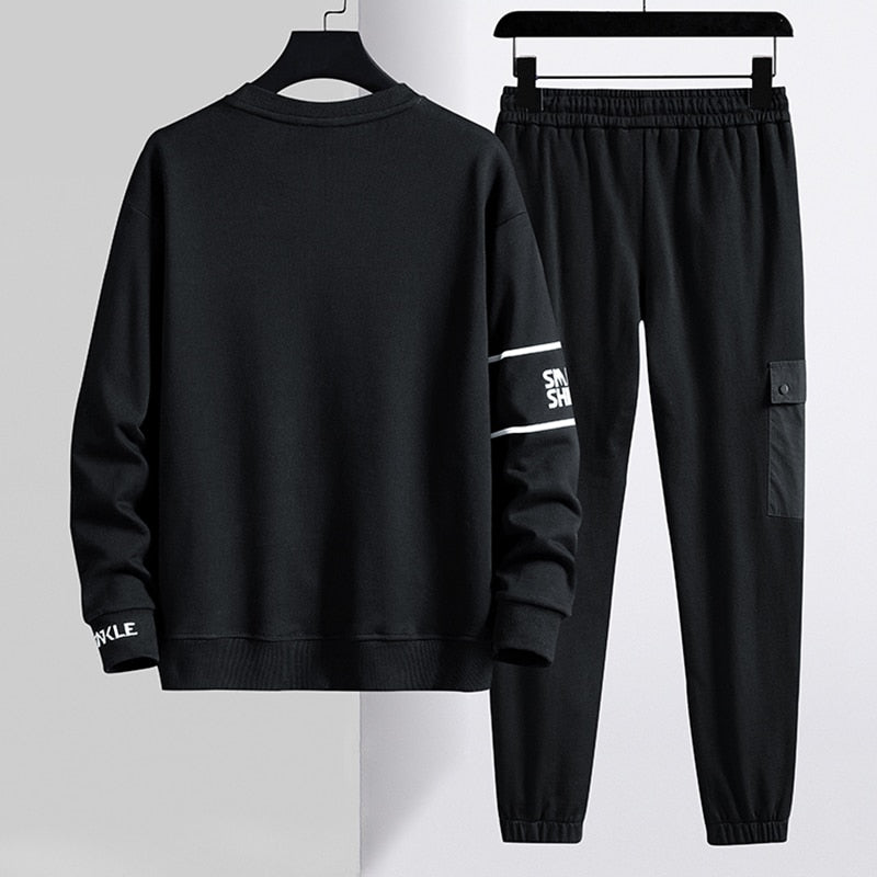 Men Streetwear Letter Printed Sweatshirts + Pants Tracksuit