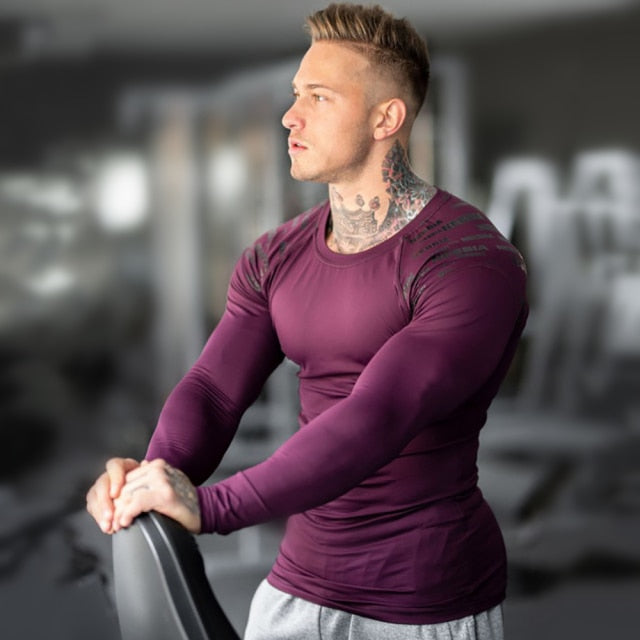 Men Skinny Long sleeves Gym Elasticity Shirts