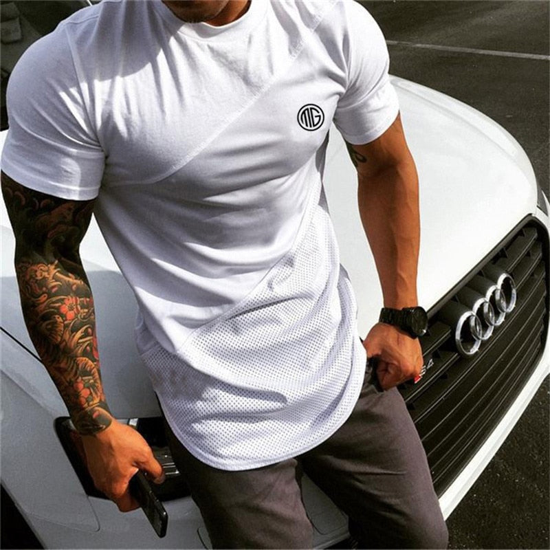 Men Bodybuilding Mesh Short Sleeve T-shirt