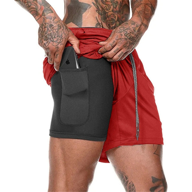 Men 2 in 1 Bodybuilding Workout Quick Dry Shorts