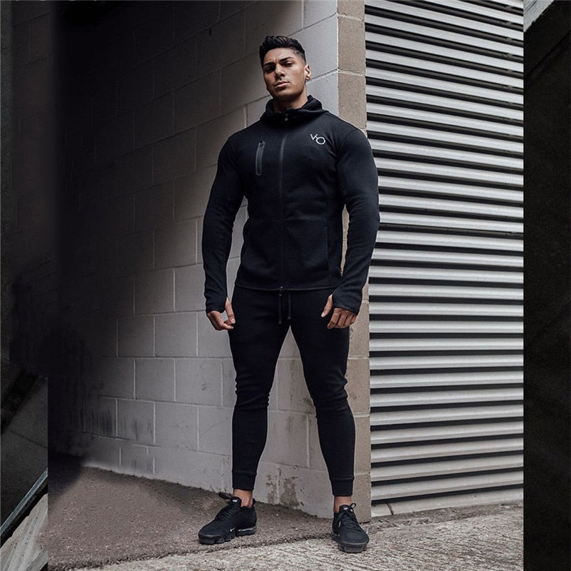 Men's Fitness Sports Suit + Fashion Zipper Hoodie Casual Jacket