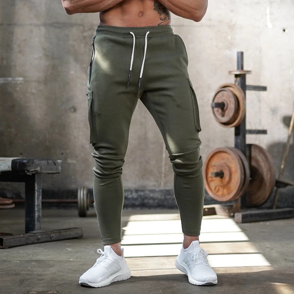 Men Casual Skinny Pants Multi-pocket Track Pants