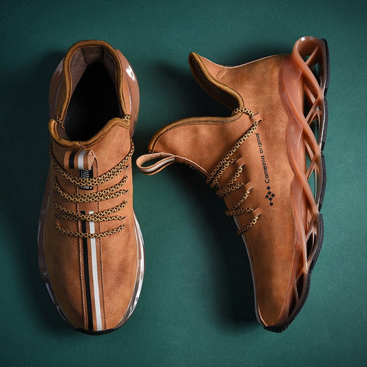 Men's Leather Unique Blade Sole Sneakers